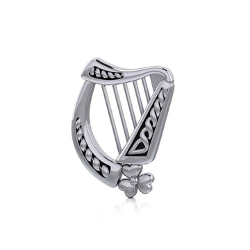 Celtic Harp Irish Shamrock Silver Pendant TP1125 - Jewelry